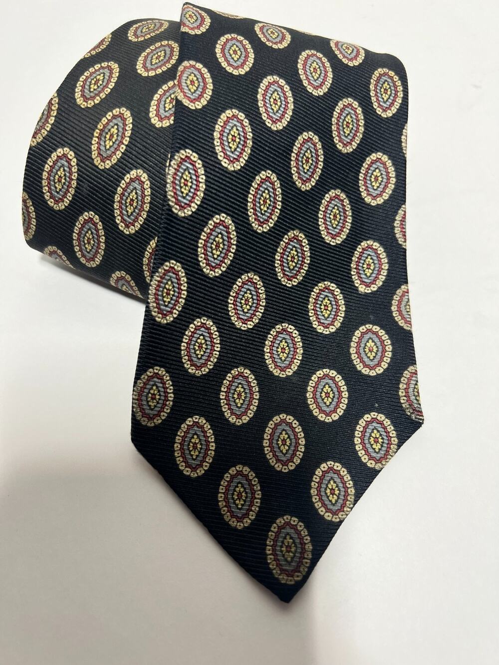 VTG Polo Ralph Lauren EUC Black Geometric Medallion 100% Silk Tie 57" x 3.5"